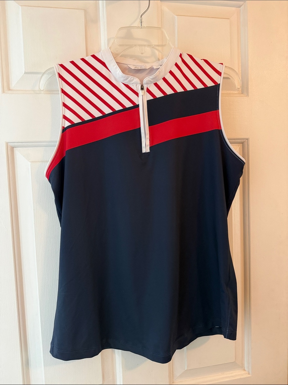 Lady Hagen Sleeveless Golf Shirt, Patriotic Red, White, & Blue, size Medium